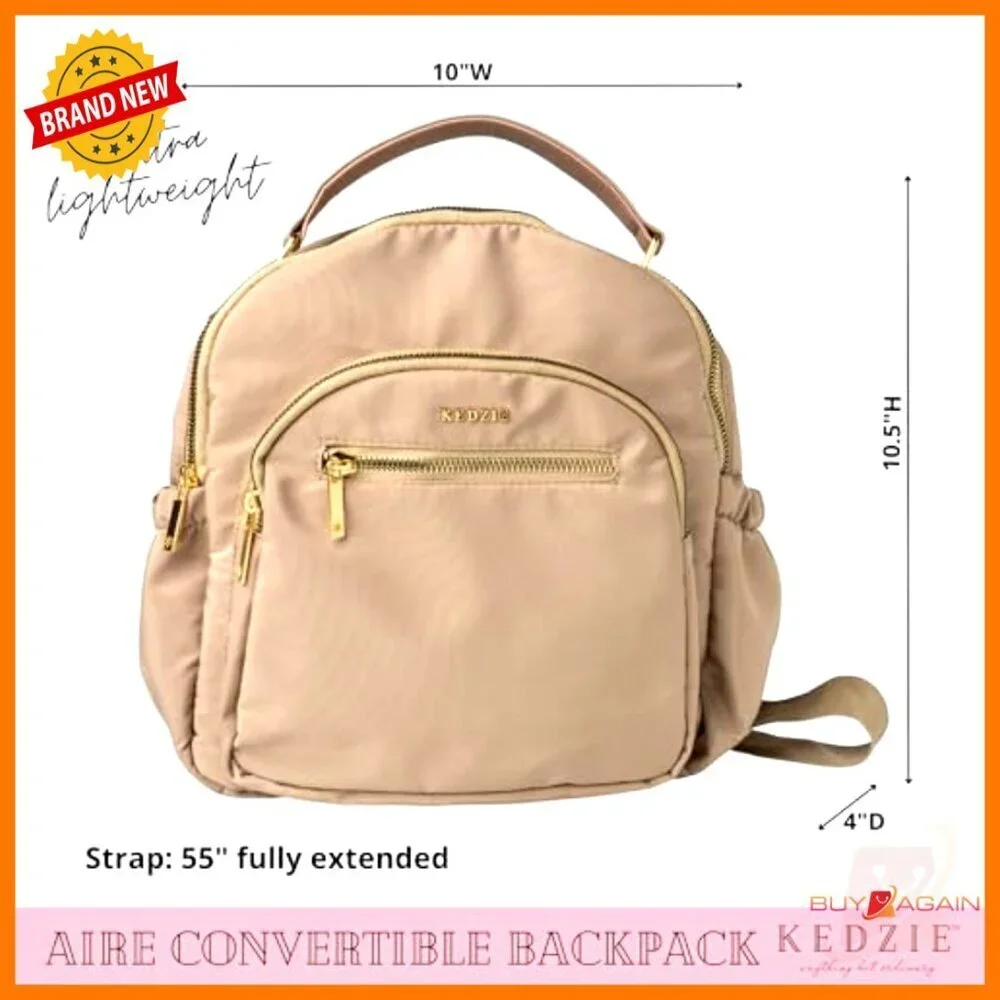 Convertible Backpack Crossbody Purse, Adjustable Straps, 6 Pockets, Travel